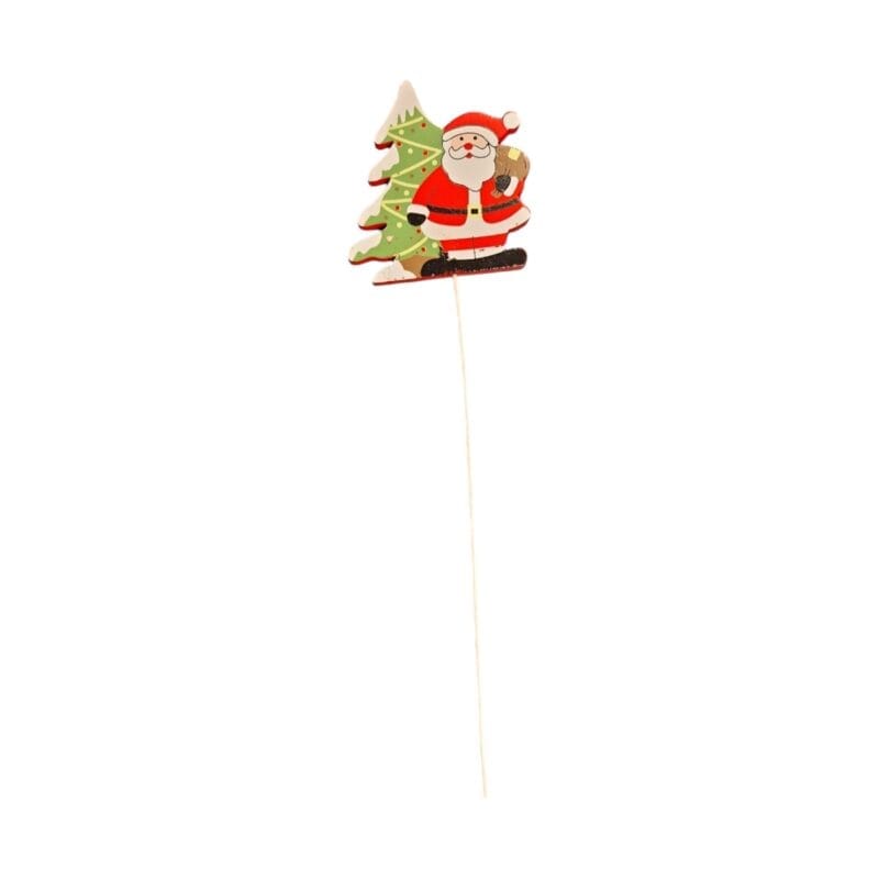 Dekorativ blompinne i trä med jultomte. Mått tomte 7,5x7 cm (lxb). Total längd inklusive pinne 27,5 cm.