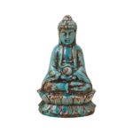 Buddhafigur i vacker celadongrön keramik, höjd 23 cm.