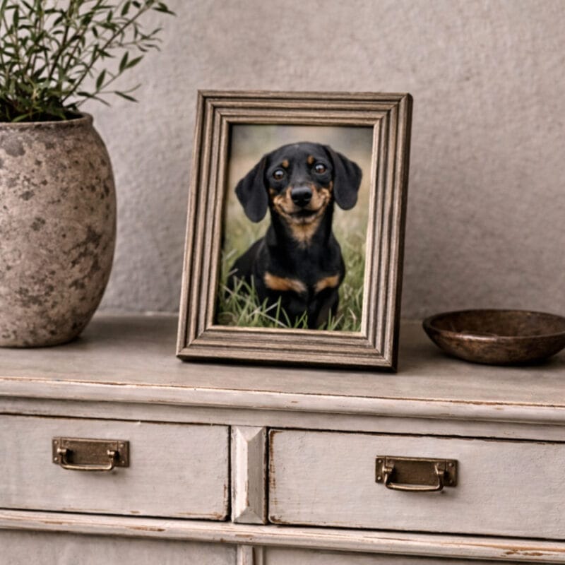 Fotoram i naturfärgat trä 15×20 cm med bildmått 10×15 cm. Naturligt och harmoniskt uttryck, perfekt för hylla, skänk eller sängbord.