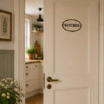 Klassisk skylt i bemålat gjutjärn med texten KITCHEN. En stilren och dekorativ detalj som passar i kök, på vägg eller dörr, med en tidlös känsla.