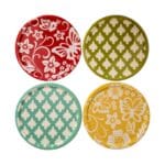 Färgglada coasters i melamin, 4-pack. Praktiska glasunderlägg med olika mönster som skyddar bordet och ger en somrig känsla till dukningen.