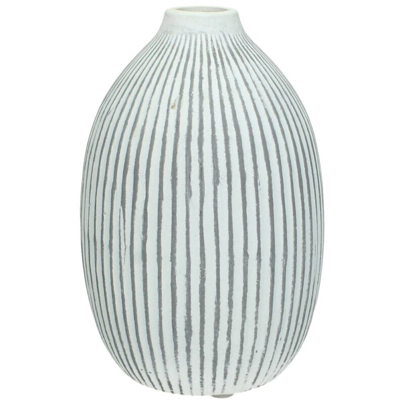 Vas i keramik med dekor. Diameter 13 cm, höjd 21 cm.