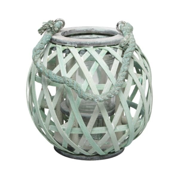 Ljuslykta grön med rephandtag 19 cm