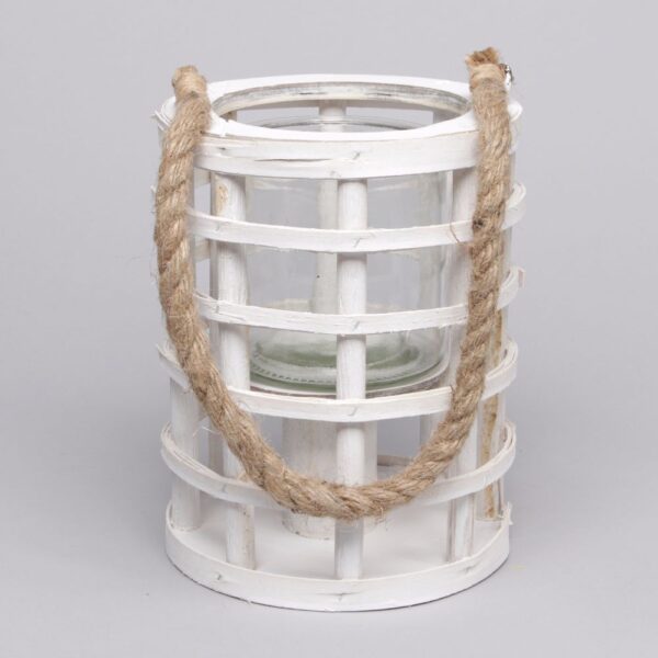 Ljuslykta vit med rephandtag 18,5 cm