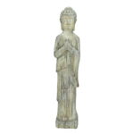 Stående buddha i betong. Mått 9x9x40 cm (lxbxh).
