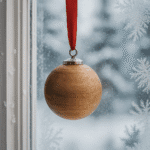 Julkula i solitt trä med varm och naturnära känsla. Den behagliga tyngden gör den perfekt att hänga i fönster. Diameter 10 cm