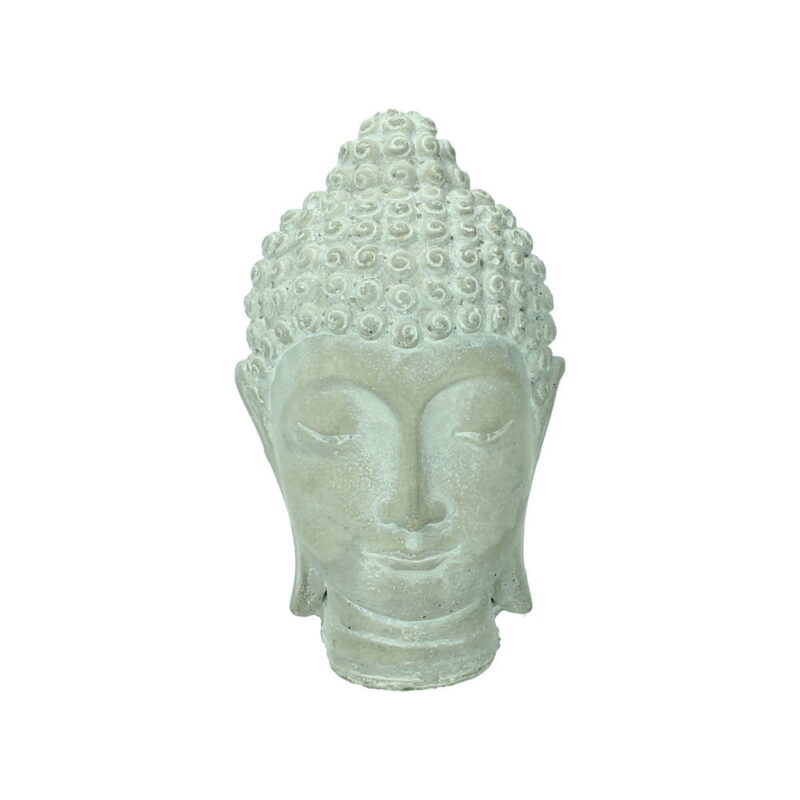 Litet buddhahuvud i betong, 15 cm. Dekorativ inredningsdetalj som skapar en harmonisk och rofylld känsla i hemmet eller uterummet.
