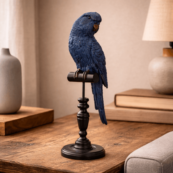 Fågelskulptur på fot blå 34,5 cm
