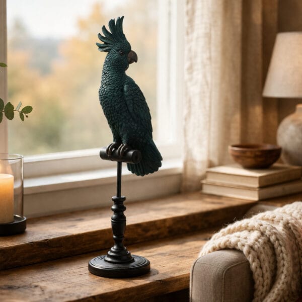 Fågelskulptur på fot grön 55,5 cm