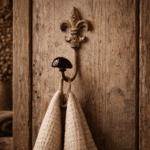 Väggkrok med rustik charm gjord i gjutjärn med dekor av klassisk fransk lilja och knopp i porslin, mått 17x7x7 cm (hxbxd).