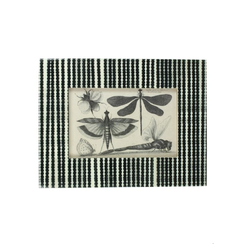 Fotoram med vacker svart-vit mönstrad ram. Levereras komplett med det fina fjärilsmotivet. Mått bildyta 9x14 cm.