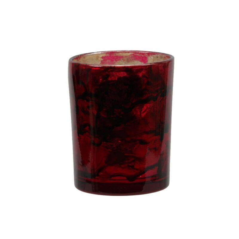 Stämningsspridande ljuslykta i melerat glas med insida i guld. Diameter 8 cm, höjd 10 cm.