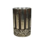 Ljuslykta i glas med svart och silverfärgat Art Deco-mönster