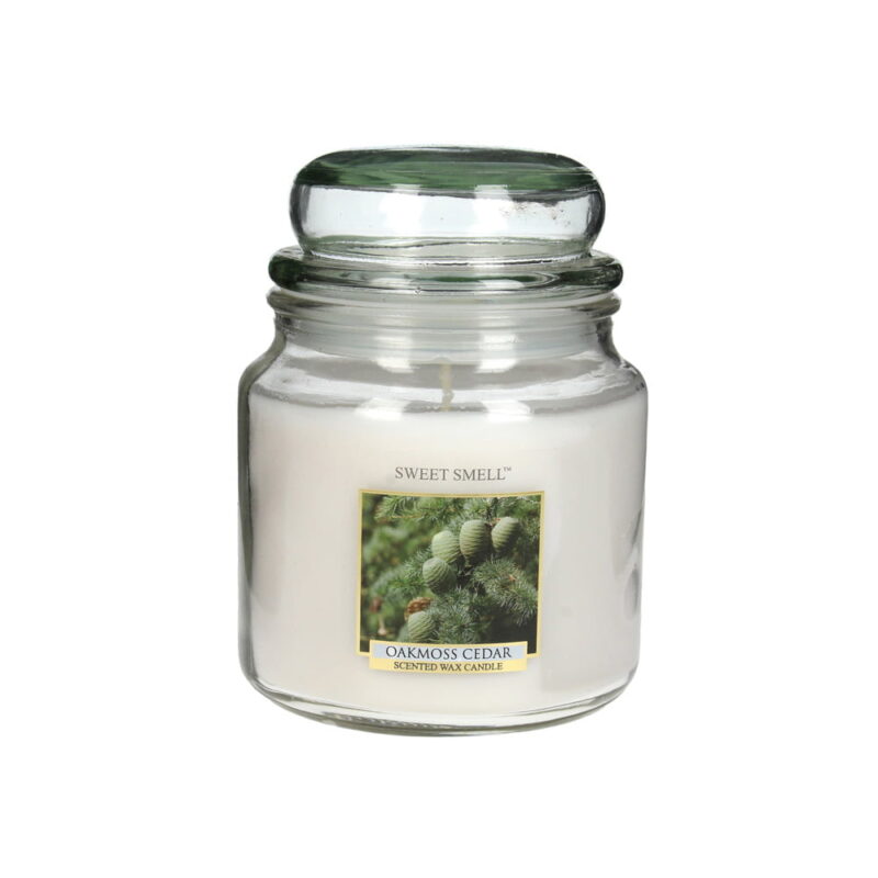 Doftljus i glasburk från Sweet Smell med en lugnande doft av cederträ och ekmossa. Brinntid ca 90 timmar. Diameter 10 cm, höjd 13,5 cm. 426 gram.