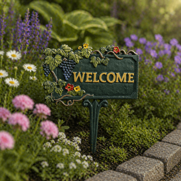 Trädgårdsskylt Welcome gjutjärn 26 cm