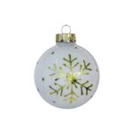 Julkulor i vitt glas med vacker dekor, set om 12 st. Diameter 7,5 cm.
