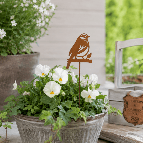 Blompinne Fågel rostbehandlad metall 10 cm