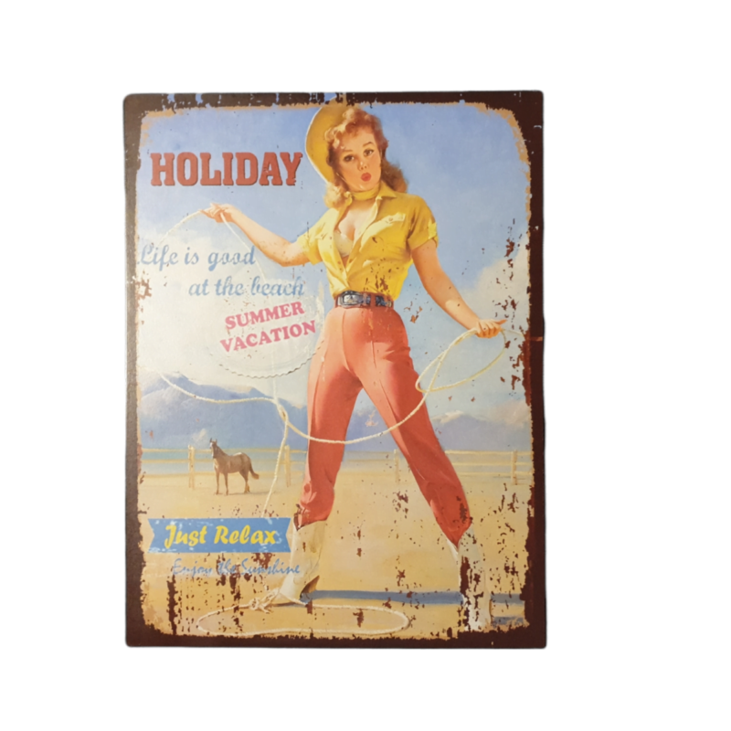 Plåttavla Holiday. Mått 33x25 cm.