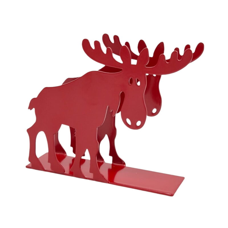 Servettställ i metall i form av en älg. Dekorativt på bordet och praktiskt med servetter nära till hands. Mått 11x9,5x3,5 cm (lxhxd).