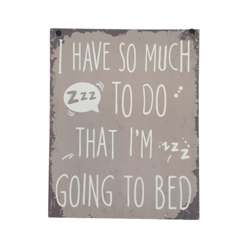 Tavla i plåt med text. Mått 29x19 cm (hxb).