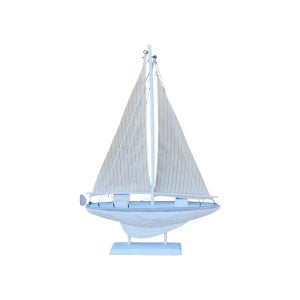 Segelbåt i trä med segel av tyg för en maritim inredningsstil. Höjd 50 cm.