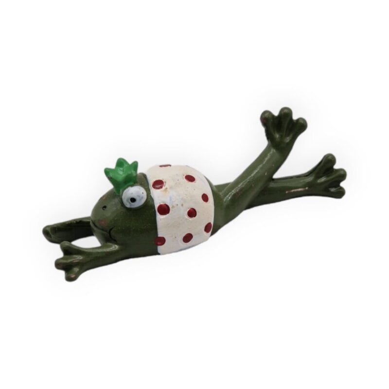 Liggande groda i polyresin. Längd 10 cm.
