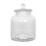 Stor glasburk i klarglas med lock. Perfekt förvaring i t ex köket. Ej tätslutande lock. Diameter 17 cm, höjd 23 cm.