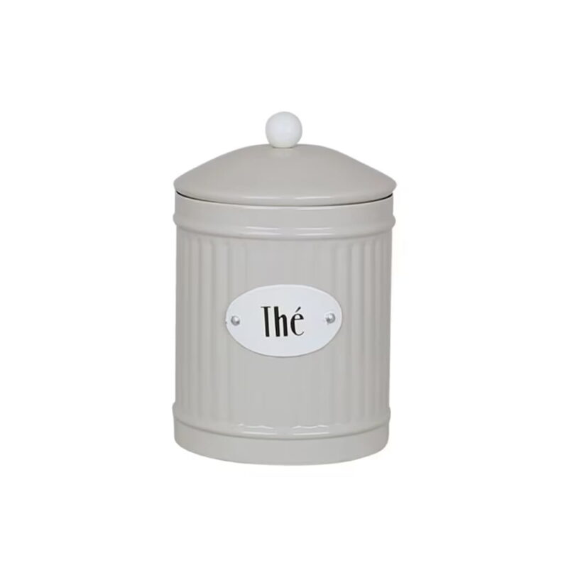 Teburk i plåt i en behagligt beige nyans som blir en fin förvaring för ditt lösviktste. Plåtburken är handgjord och olikheter kan förekomma. Höjd 15 cm.