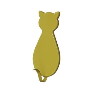 Väggkrok med olivgrön katt i trä och krok i metall. Höjd 25 cm.