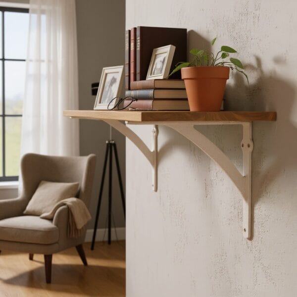 Hyllkonsol i vitmålat gjutjärn med stilren form 20×20 cm