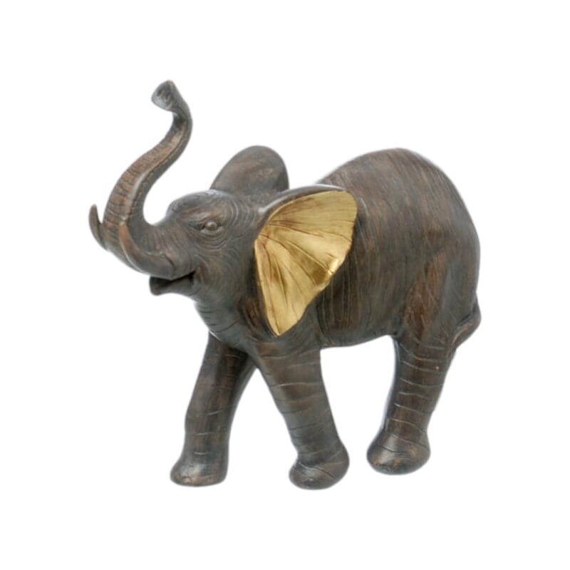Lycklig elefant med dekorativa guldöron. Material: polyresin, mått: 17x16 cm (hxl).