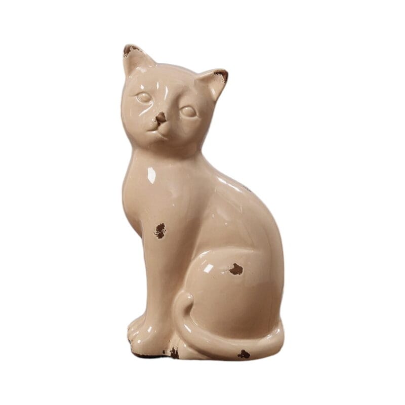 Söt cremefärgad katt i keramik. Höjd 27 cm.