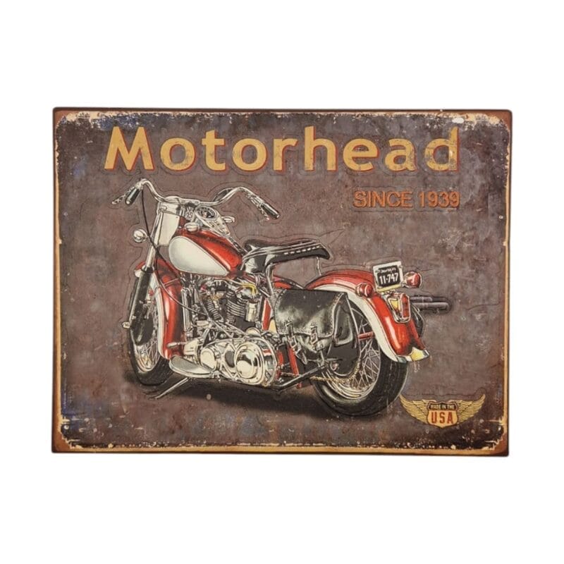 Ge ditt garage eller din mancave en klassisk touch med denna vintageinspirerade metallskylt! Perfekt för motorcykel och retro-entusiaster. Mått 33x25 cm.