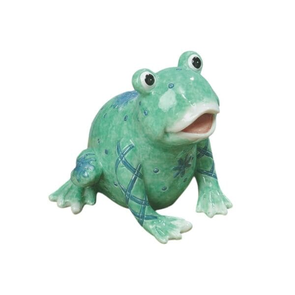 Dekorativ groda i keramik. Höjd 9,5 cm, längd 9 cm.