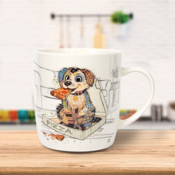 Charmig mugg från Bug Art med motiv av hunden Pedro. Färgglad porslinsmugg 350 ml, perfekt för kaffe, te eller varm choklad.
