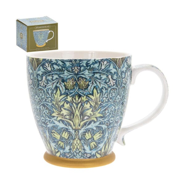 Stor porslinsmugg med mönstret Snakeshead av William Morris. Muggen rymmer ca 3 dl och tål mikro och maskindisk.