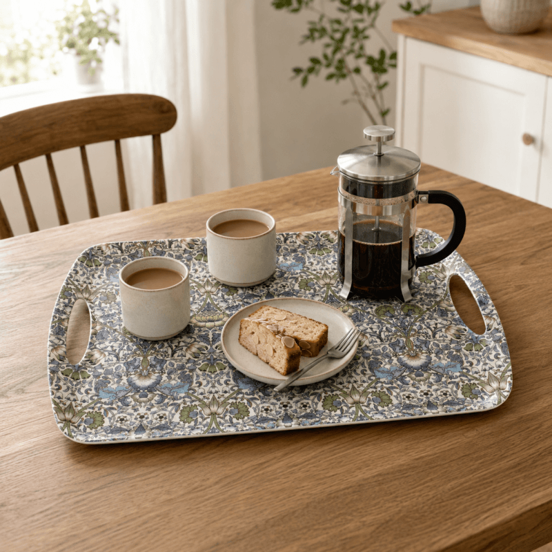 Stor bricka i melamin med William Morris-mönster. Dekorativ och praktisk bricka med rikt, detaljrikt motiv. Perfekt för servering.