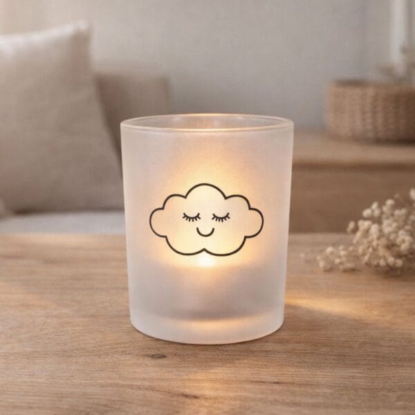 Söt ljuslykta i frostat glas som sprider ett mjukt och varmt sken när ett värmeljus tänds. Mått: 5,5x5,5x6,5 cm.