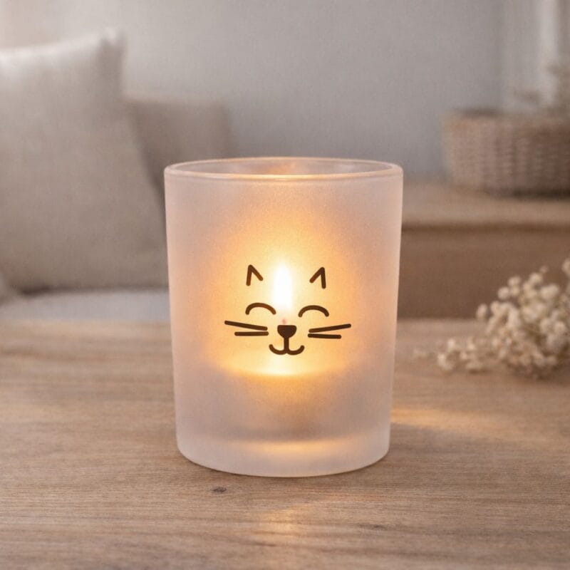 Söt ljuslykta i frostat glas som sprider ett mjukt och varmt sken när ett värmeljus tänds. Mått: 5,5x5,5x6,5 cm.