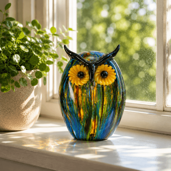 Uggla i glas blå toner Murano stil 17 cm