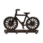 Hängare i gjutjärn formad som en cykel med fyra krokar för nycklar och småförvaring. Rustik och dekorativ detalj till hall, garage eller entré.