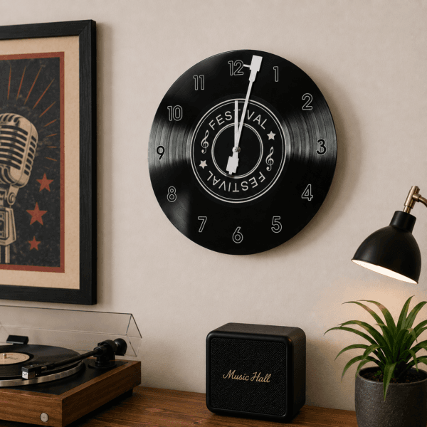 Väggklocka Vinylskiva i glas 34 cm