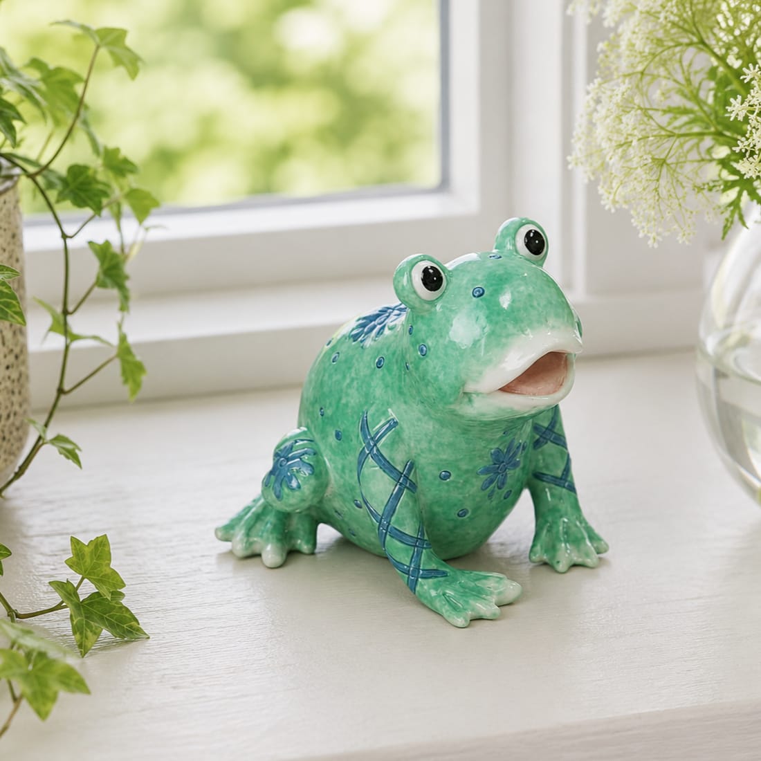 Dekorativ groda med blommotiv 9 cm