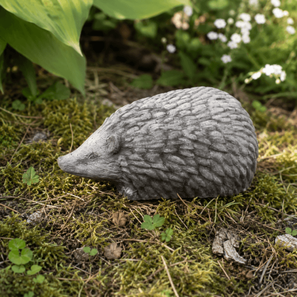 Handgjuten igelkott i betong med naturtrogen utformning och fina detaljer som fångar det karakteristiska utseendet hos en nyfiken liten igelkott.