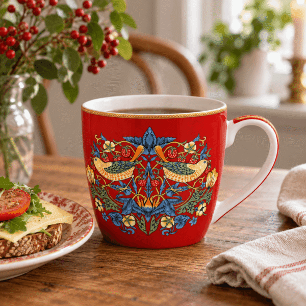 William Morris Strawberry Thief röd Mugg 400 ml